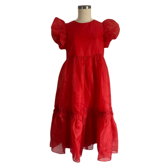 Selkie red Dream Girl puff midi dress - size M - Picture 1 of 8